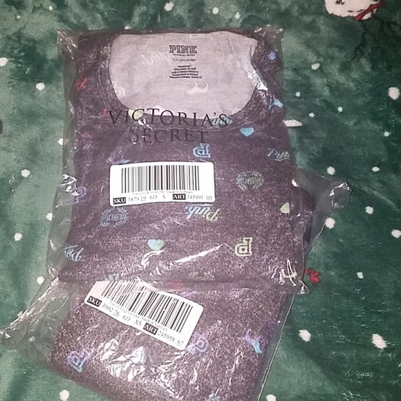 Pink charcoal gray jersey knit pajama set - Picture 4 of 4